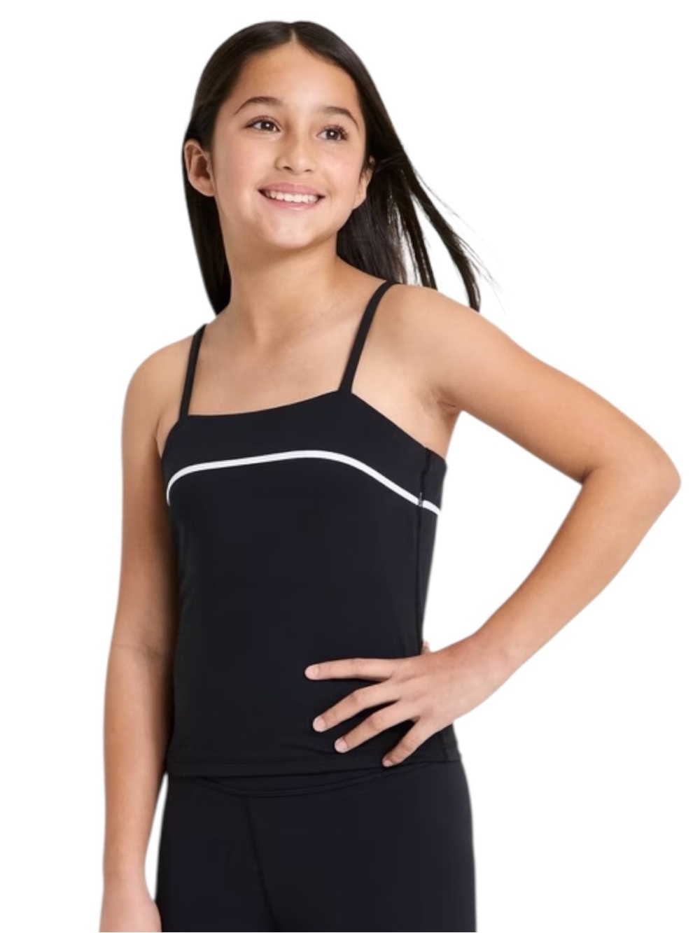 NWT All In Motion Girls Piped Tank Top Black Large 10/12